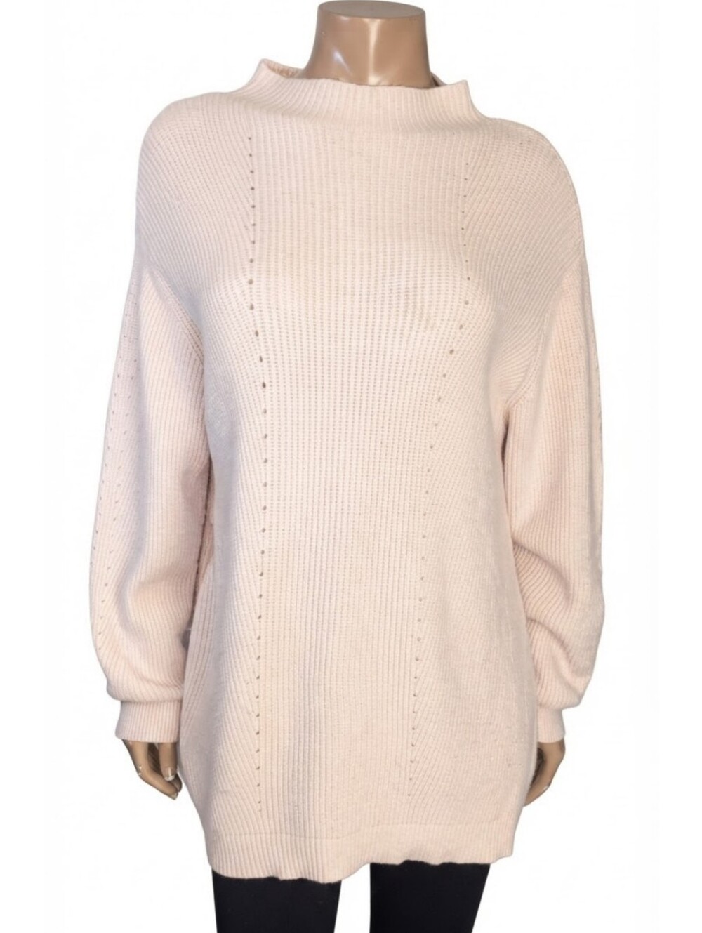 HALSTON Mock Neck Oversized Ribbed Tunic Sweater Blush Pink Womens Size Large